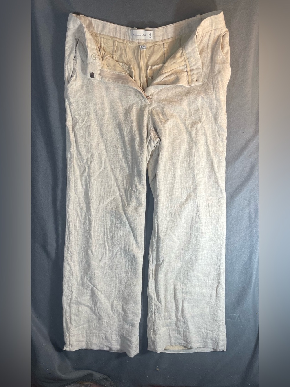 Abercrombie Curve Love A&F Sloane Linen-Blend Tailored Wide Leg Pant in Oatmeal